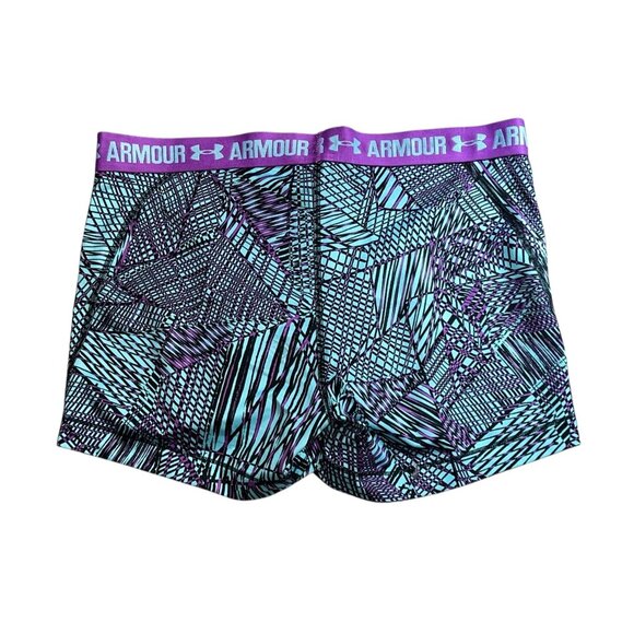 Under Armour Womens Printed Compression Shorts Purple/Blue Size XL Womens - Picture 3 of 4
